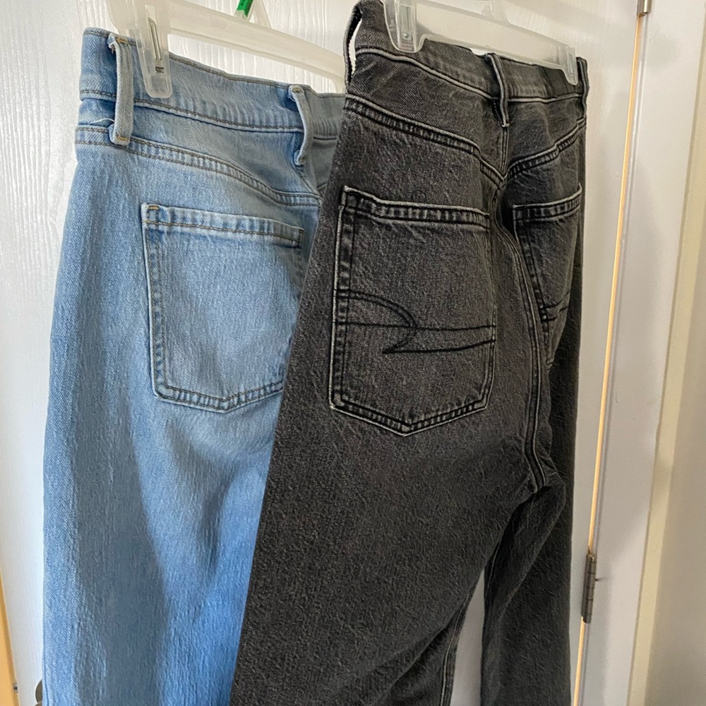 American Eagle Outfitters Light Blue and Black Straight Leg Jeans